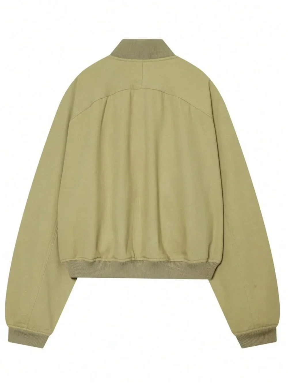 Green Casual Women's Short Loose Zip-Up Bomber Jacket